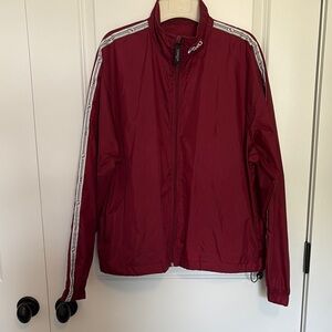 Vintage Men's Asics Burgundy‎ Windbreaker with Stripe Accents